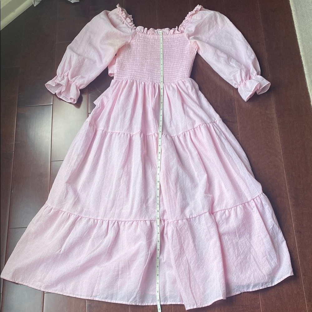 Casual Pink Checked Midi Dress
